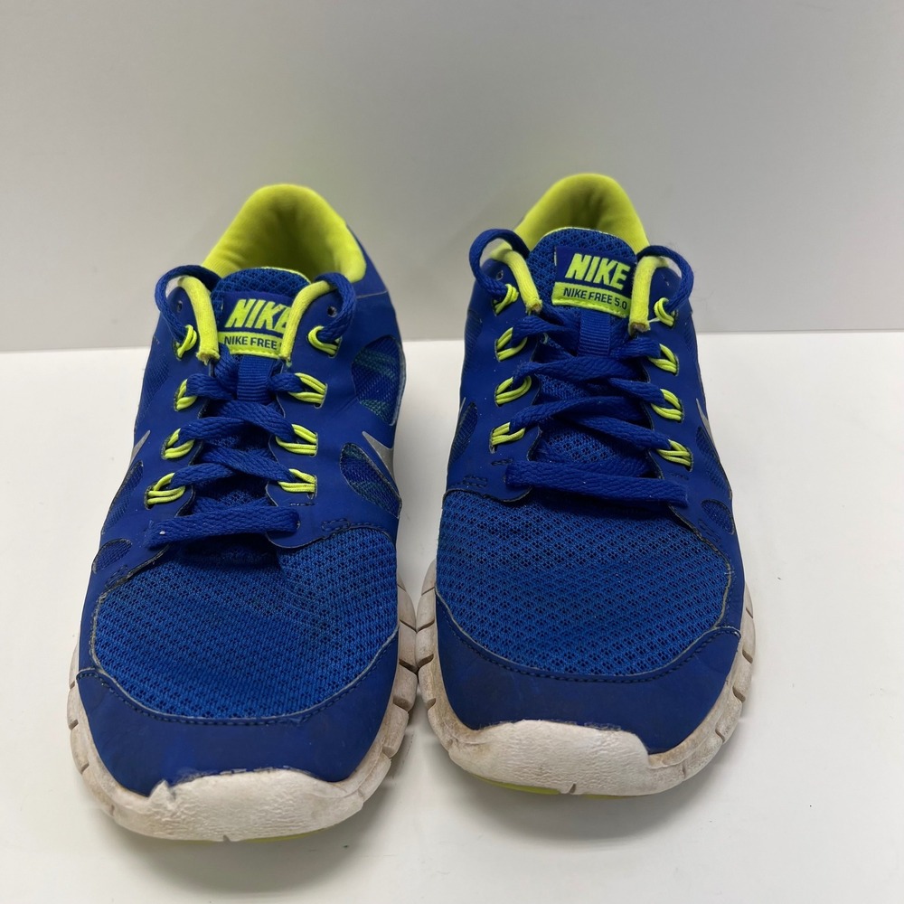 Nike Free 5.0 Kids Running Shoes 4Y Hyper Blue Metallic Silver Neon Sneakers - Picture 4 of 8